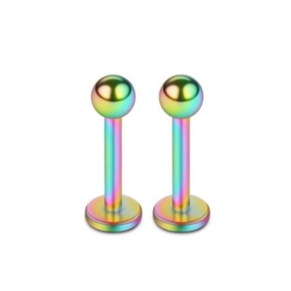 Stainless Steel Holographic Flat-Back Labret Stud Jewelry with Balls